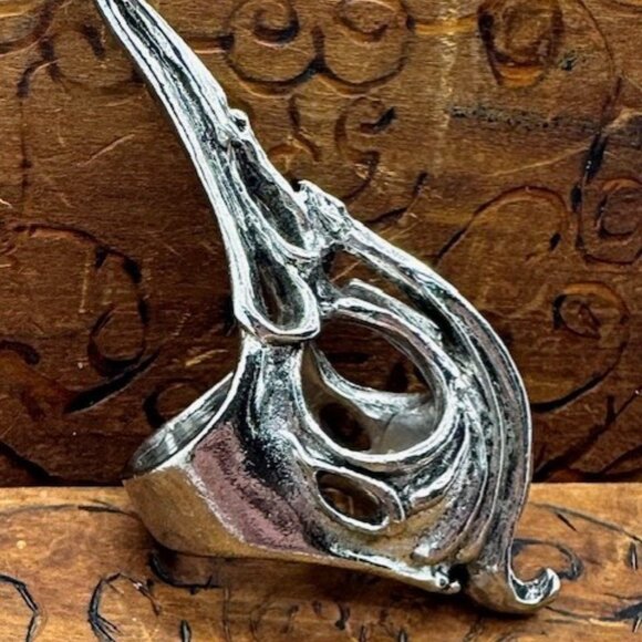 Axel Stocks 1990s Bird Skull Ring Signed Size 8 Detailed - Picture 2 of 15